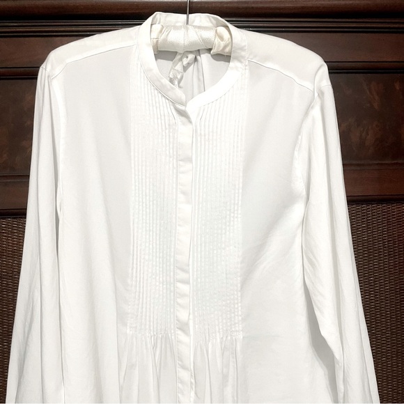 Uniqlo White Rayon Pintuck Long Sleeve Blouse‎ Size XL Office Classic Work - Picture 3 of 9